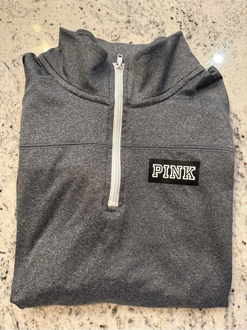 PINK Half-Zip Pullover - Heather Gray & White - Picture 2 of 3